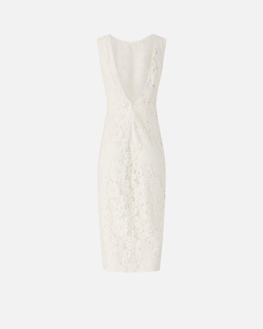 Pinko White Floral Lace Dress With Plunging Rear Neckline