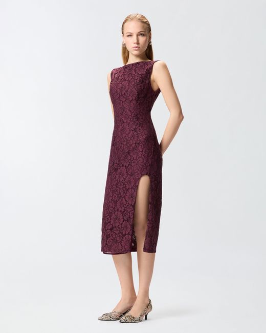 Pinko Purple Floral Lace Dress With Plunging Rear Neckline