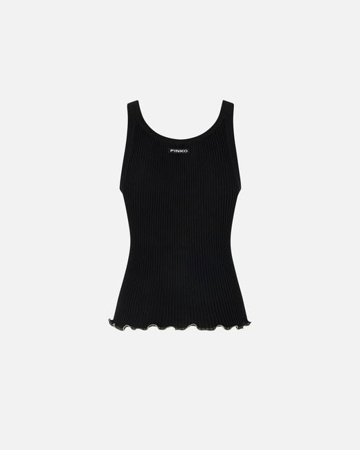 Pinko Black Ribbed Vest Top With Logo