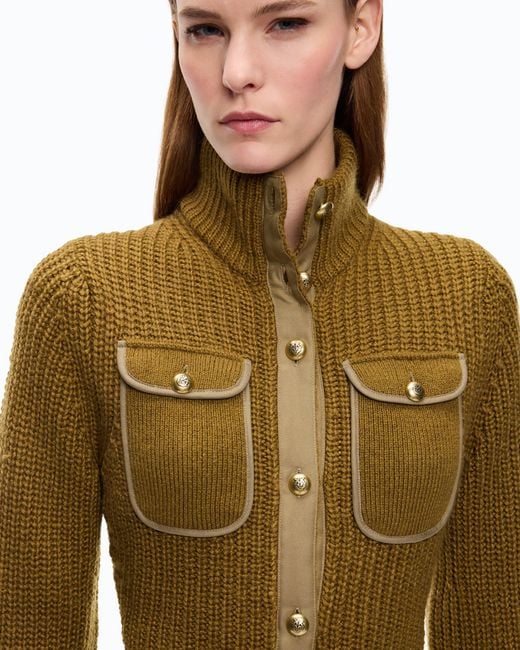 Pinko Green Ribbed Cardigan With Pockets