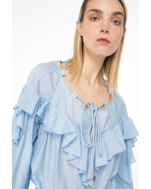 Pinko Blue Blouse With Maxi Flounce