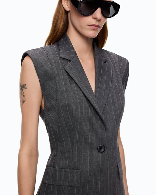 Pinko Gray Pinstriped Wool-Blend Vest