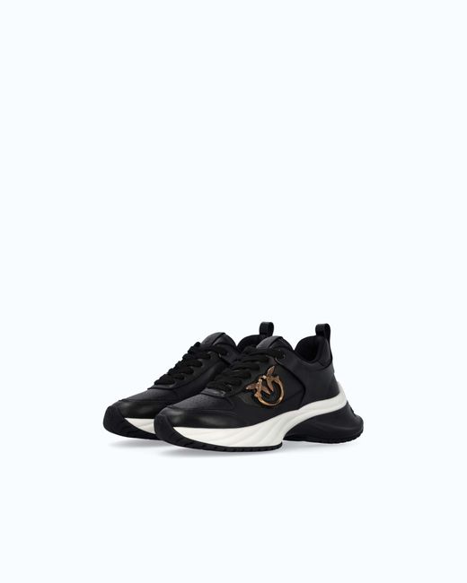 Pinko White Ariel Leather-Effect Sneakers With Mirror Detailing