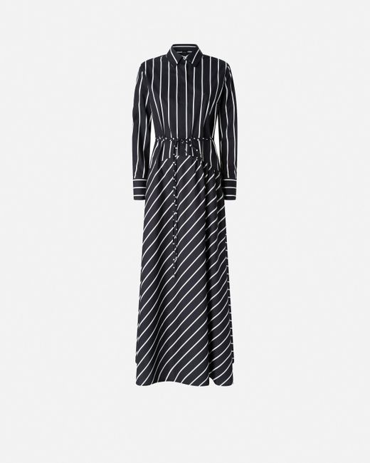 Pinko Black Langes Kleid Aus Gestreifter Popeline, Schwarz/Weiß