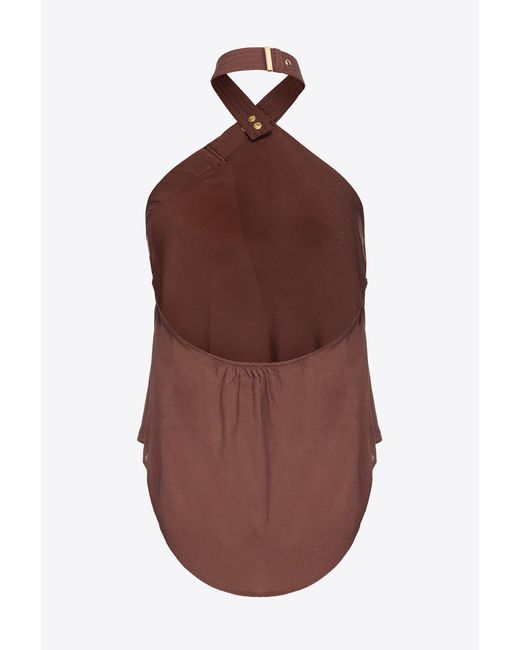 Pinko Brown Plunging-neck Top With Strap