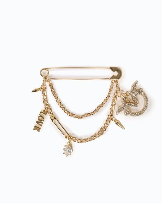 Pinko White Jewel Brooch With Two Chains And Charm