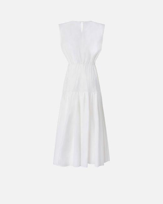 Pinko White Sleeveless Midi Dress With Pleats And Cut-Out