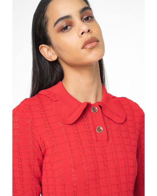 Pinko Formula 1 Red Fan-Stitched Knit Mini Dress