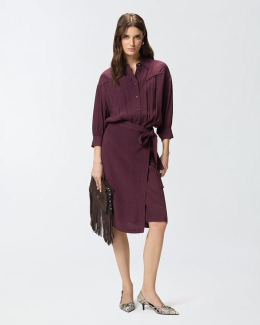 Pinko Red Midi Dress With Shirt-Style Top And Belt