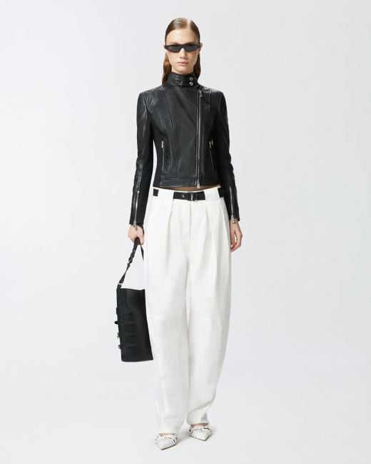 Blouson De Motard En Cuir Avec Dos En Tissu Pinko en coloris Black
