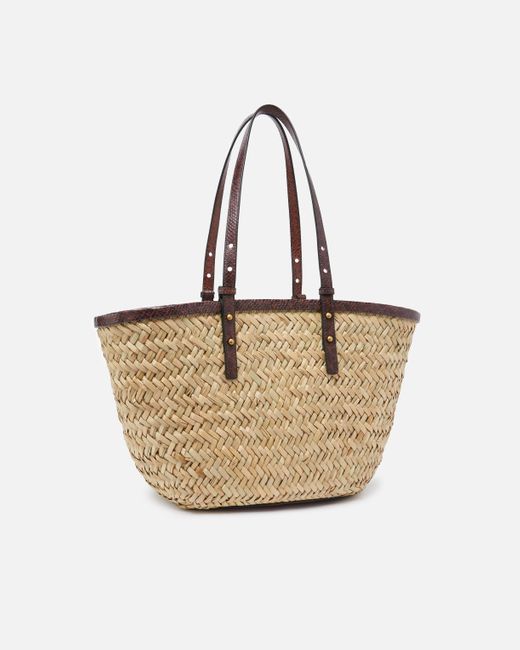 Pinko Natural Raffia Shopper Bag With Reptile-Print Details