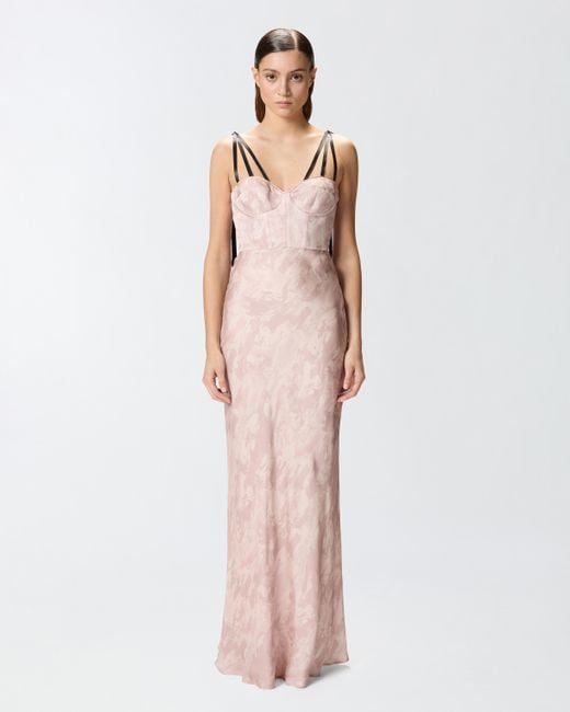 Pinko White Reimagine By X Patrick Mcdowell Long Satin Dress With Horse Print