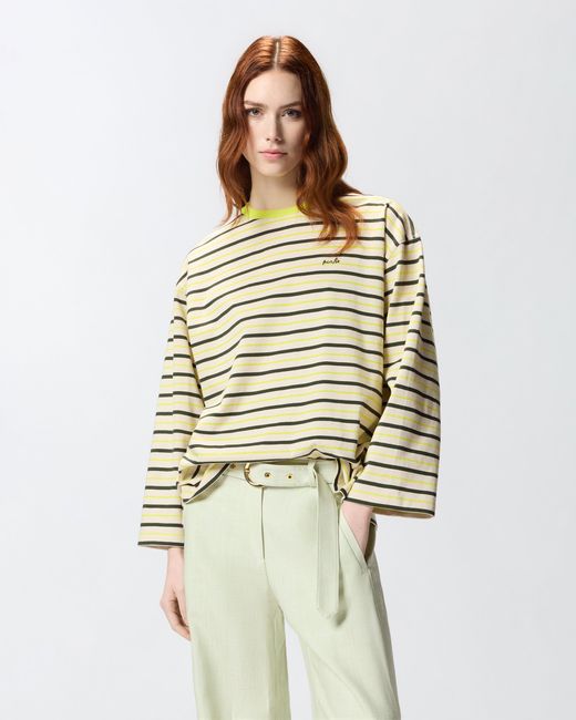 Pinko Green Striped Top With Embroidery