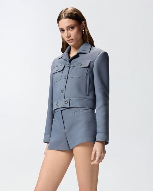 Pinko Blue Cropped Jacket With Topstitching