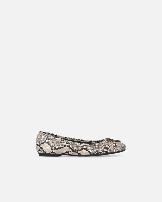 Pinko White Ballerinas With Python Print And Love Birds Logo