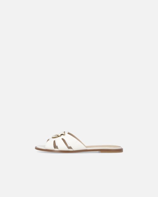 Pinko White Leather Slip-On Sandals With Love Birds Logo