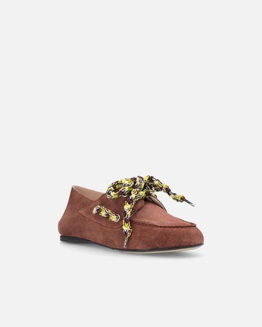 Pinko White Suede Moccasins With Multicoloured Laces