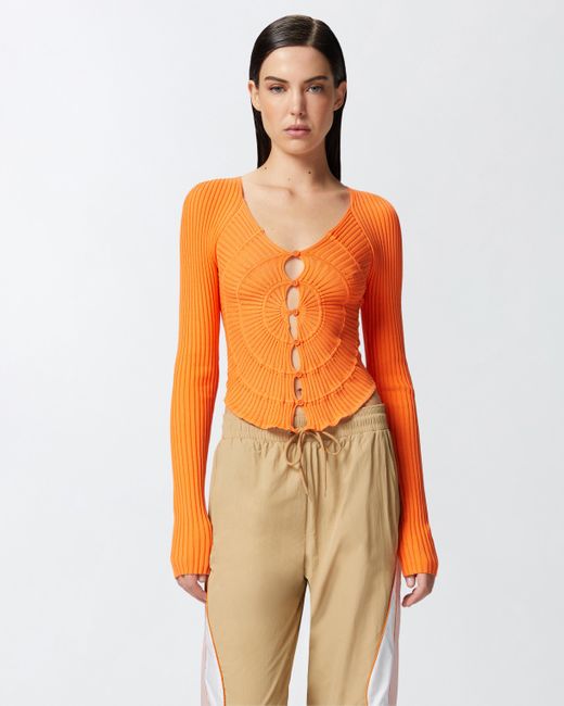 Pinko Orange Slim-Fit Ribbed Cardigan With Sunny Design