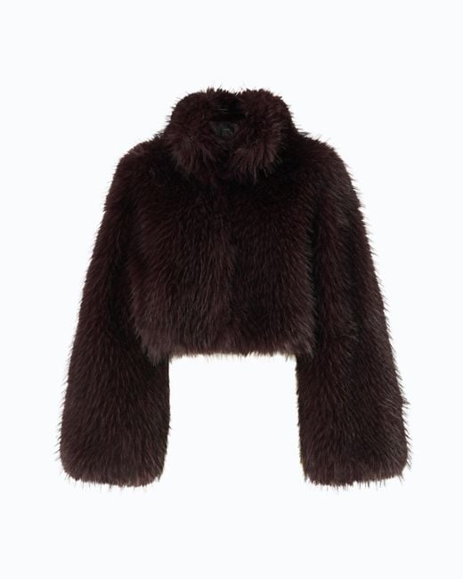 Pinko Black Faux Fur Cropped Jacket With High Neck
