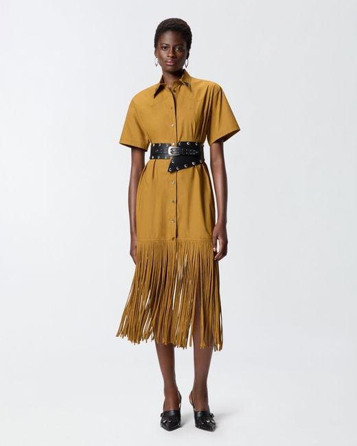 Pinko Long Shirt Dress With Fringing And Metallic Details