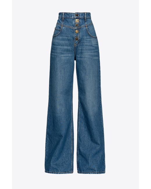 Pinko Blue Wide-leg Jeans With Jewel Buttons