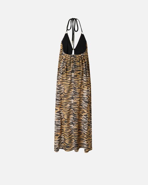 Pinko White Long Halterneck Dress With Animal Print