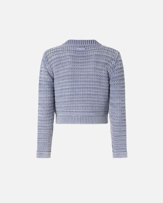 Pinko Blue Cropped Cardigan With Chunky Knit And Braids