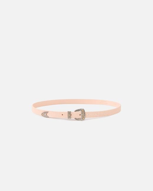 Pinko White Crocodile-Print Leather Belt With Texan Buckle, 1.7 Cm