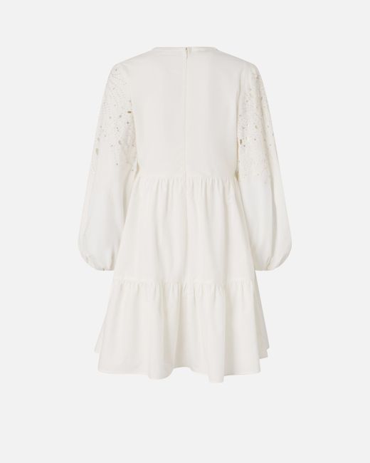 Pinko White Mini Dress With Openwork And Crystals