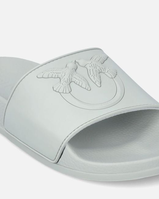 Pinko White Rubber Slip-On Sandals With Love Birds Maxi Logo