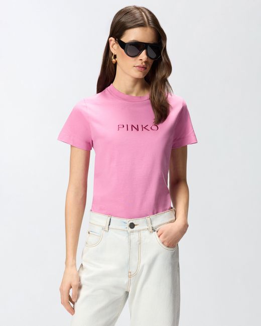 Pinko Pink T-Shirt With Logo Embroidery