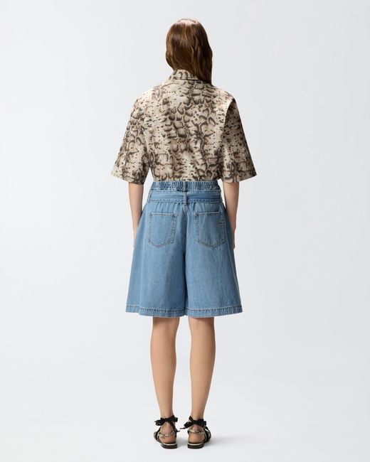 Bermudas Anchas De Denim Con Cinturón Pinko de color Blue