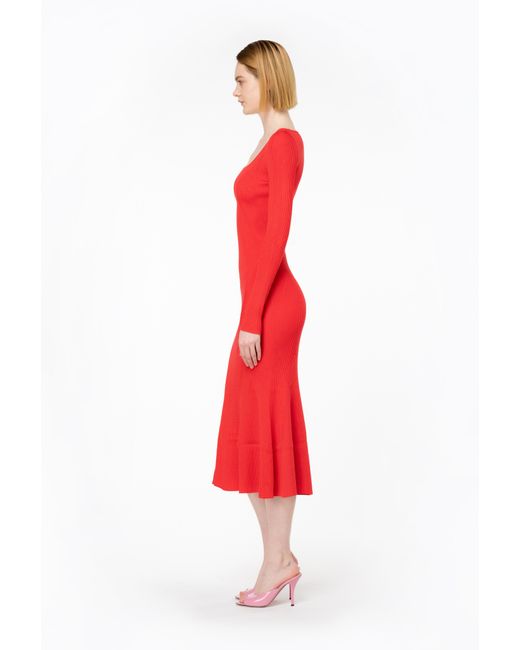 Pinko Red Long Ribbed Knit Dress