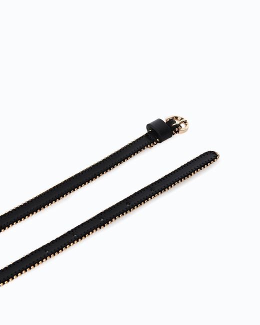 Pinko White Leather Belt With Mini Studs, 1 Cm
