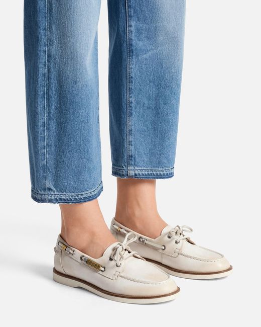 Pinko White Leather Moccasins With Jewel Details