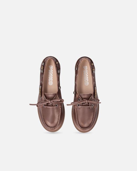 Pinko White Leather Moccasins With Jewel Details