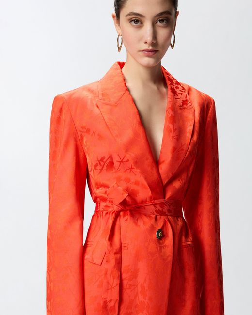 Pinko Red Floral Jacquard Kimono Jacket