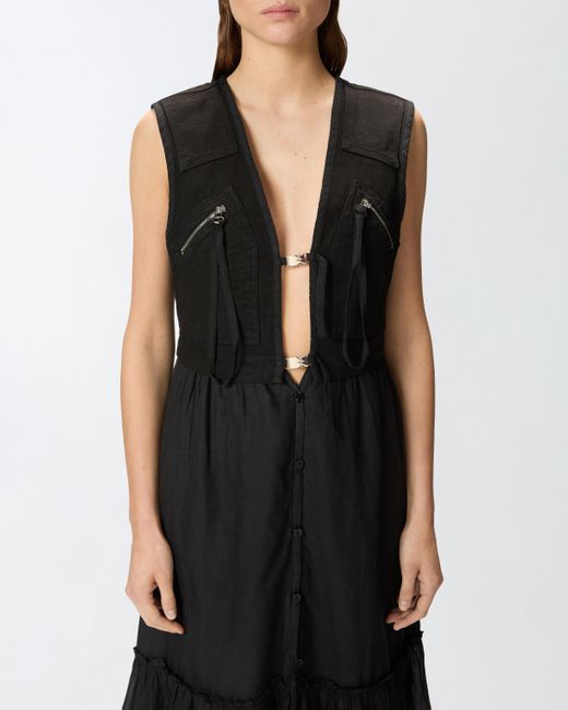 Robe Longue En Coton Avec Gilet Sans Manches Utilitaire Pinko en coloris Black