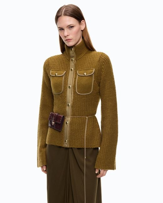 Pinko Green Ribbed Cardigan With Pockets