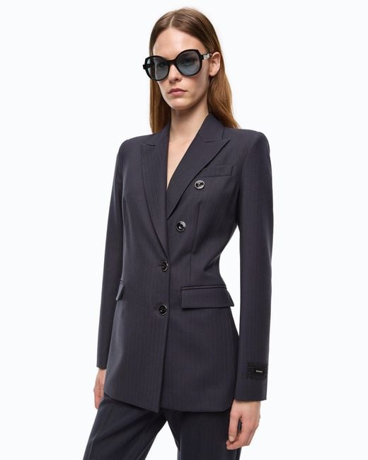 Pinko Blue Double-Breasted Slim-Fit Wool-Blend Jacket