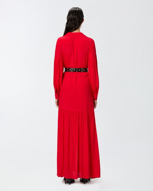 Pinko Red Long Belted Shirt Dress