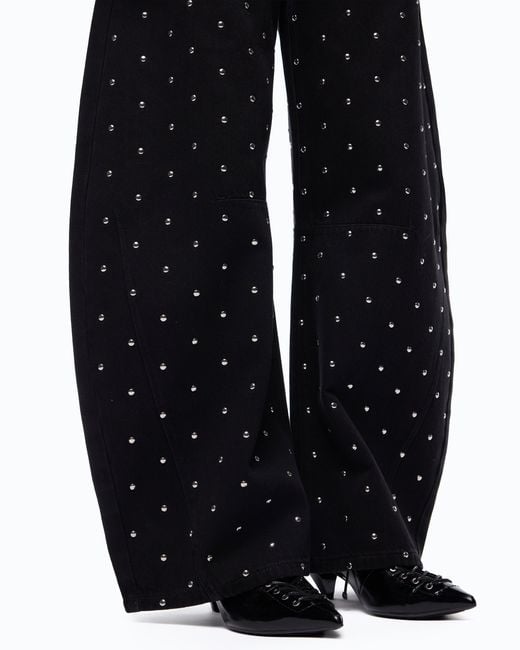 Pinko Black Barrel-Fit Trousers With Studs