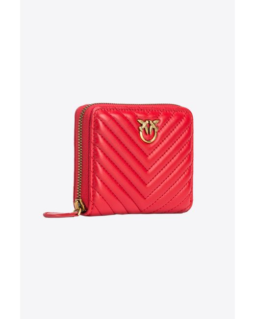 Pinko Red Square Quilted Nappa Leather Zip-around Purse