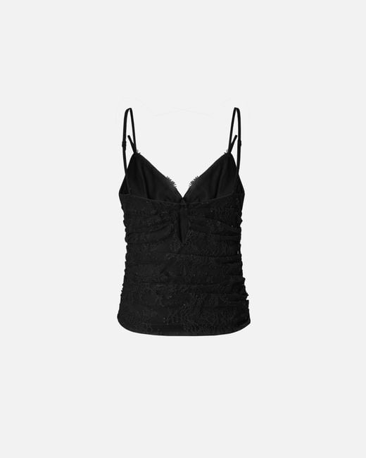 Pinko Black Floral Lace Top With Shoulder Straps