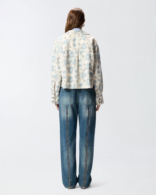 Pinko White Lightweight Boxy Shirt With Floral Print