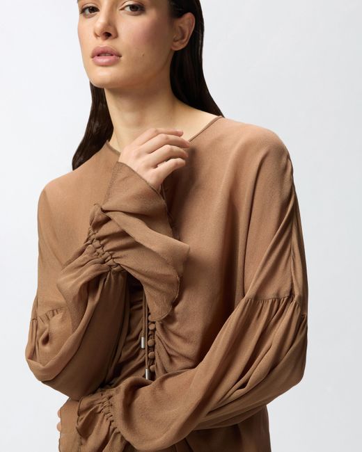 Pinko Brown Flowing Blouse With Gathering And Cuff Ruffles