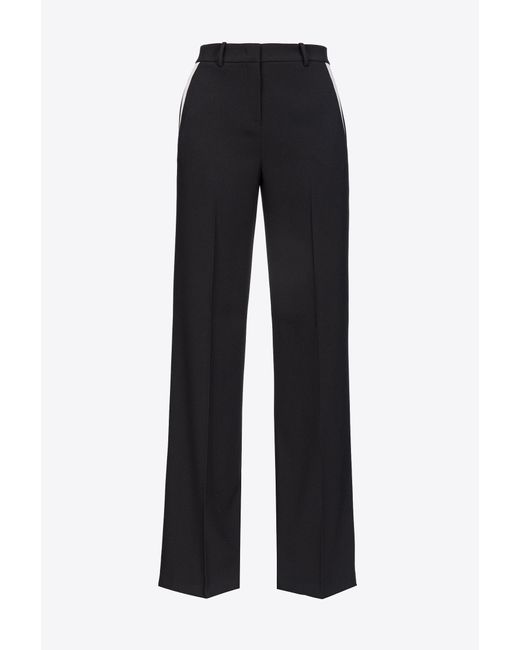 Pinko Wide-leg Crepe Trousers in Black