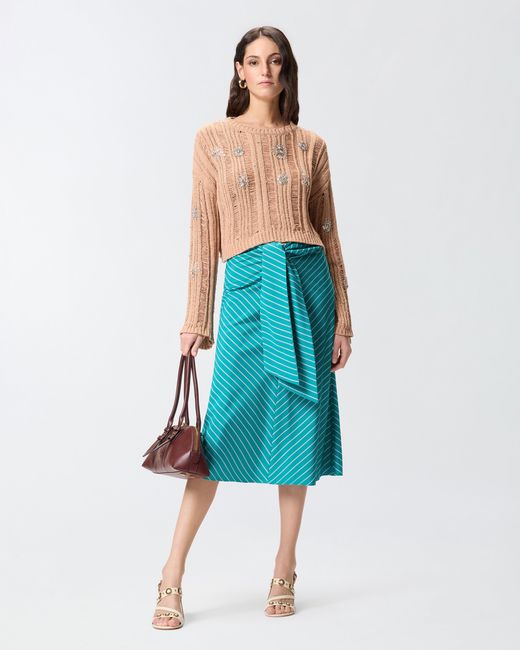 Pinko Natural Openwork Sweater With Jewel Details