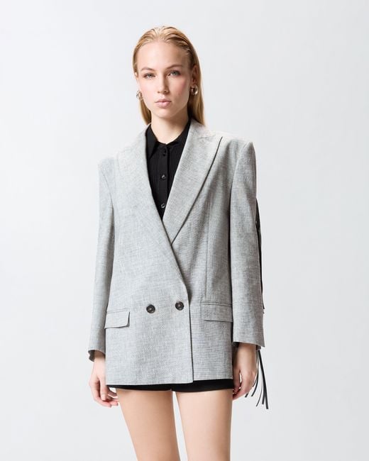Pinko Gray Double-Breasted Jacket With Fringing