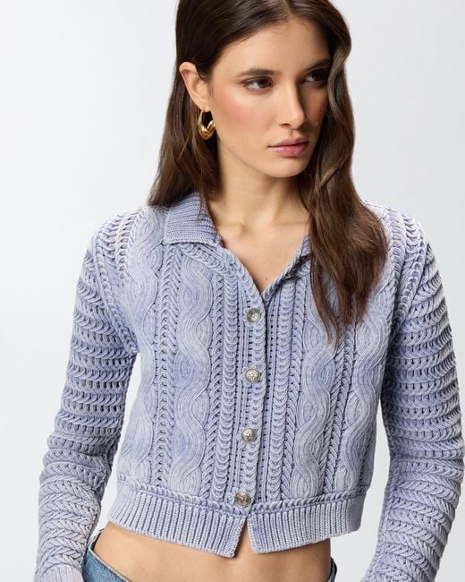 Pinko Blue Cropped Cardigan With Chunky Knit And Braids